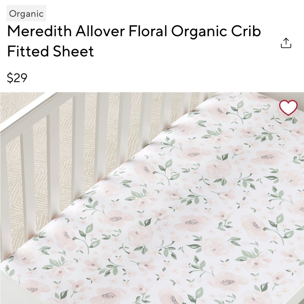Pottery Barn Kids Meredith Floral Organic Crib Sheet - Pink and Green